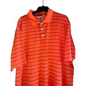 Adidas Climacool Mens Striped‎ Polo Shirt XL Orange Black Golf Casual Active